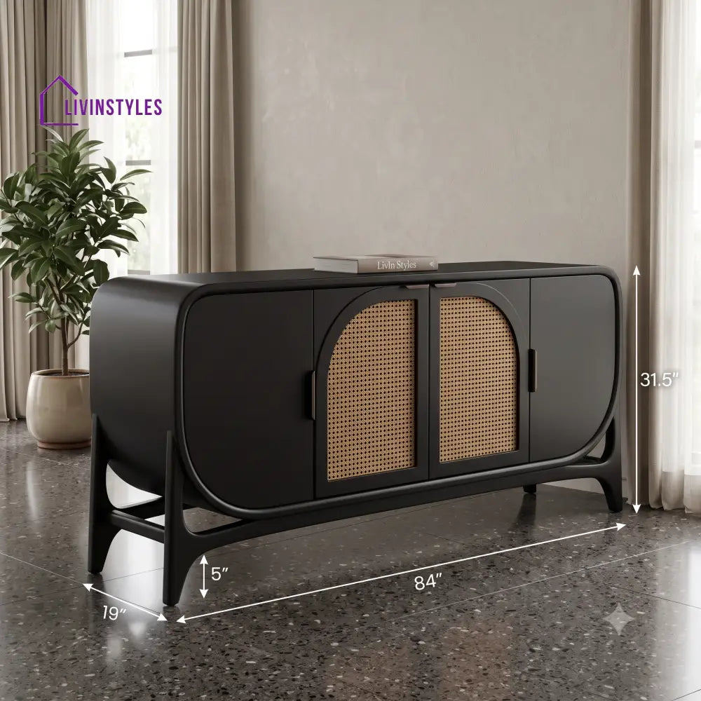 Annapoorani Solid Wood Sideboard and Cabinet in Black Finish