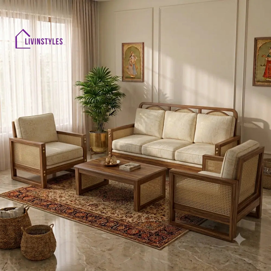 Annapoorani Wooden Sofa Set | 3 + 1 + 1 Sheesham Wood Sofa Set for Living Room