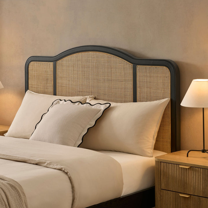 Miguel Wooden and Rattan Bed Frame - Black