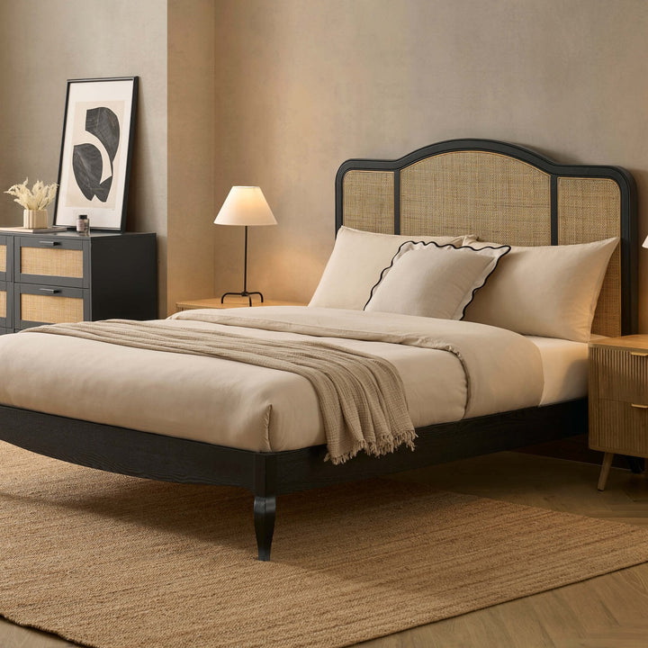 Miguel Wooden and Rattan Bed Frame - Black