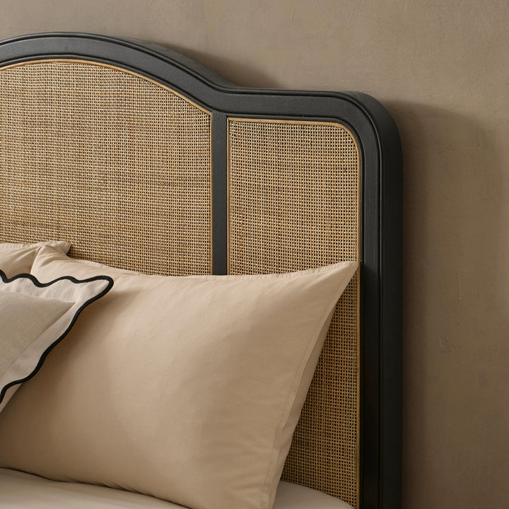 Miguel Wooden and Rattan Bed Frame - Black