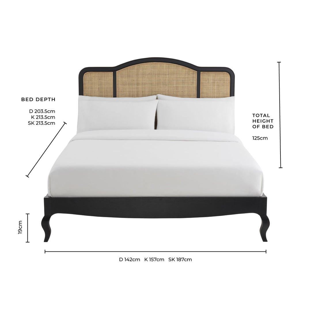 Miguel Wooden and Rattan Bed Frame - Black