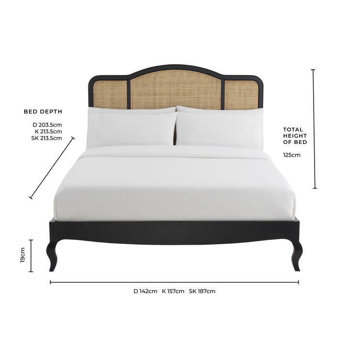 Miguel Wooden and Rattan Bed Frame - Black