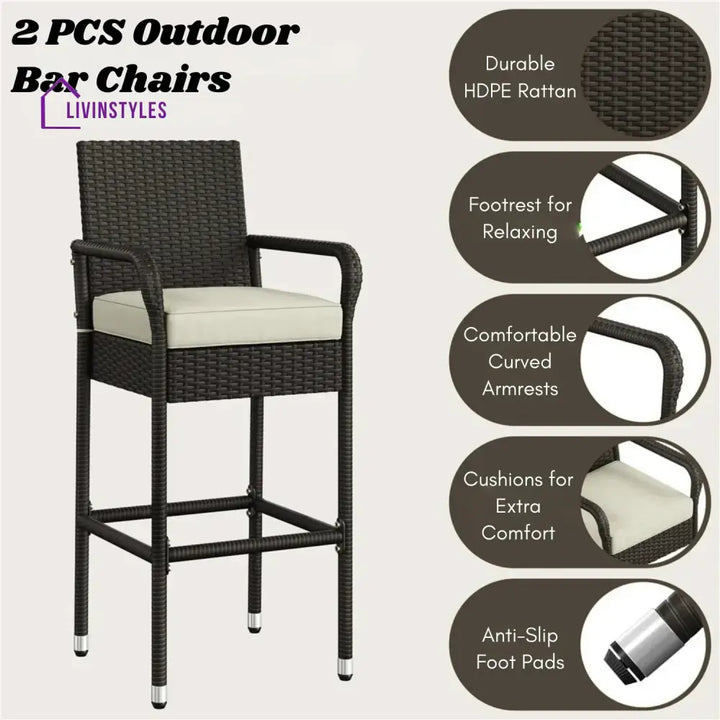 Anneliese Outdoor Rattan Wicker 2-Piece Bar Chairs - Bar Chairs