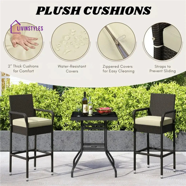 Anneliese Outdoor Rattan Wicker 2-Piece Bar Chairs - Bar Chairs