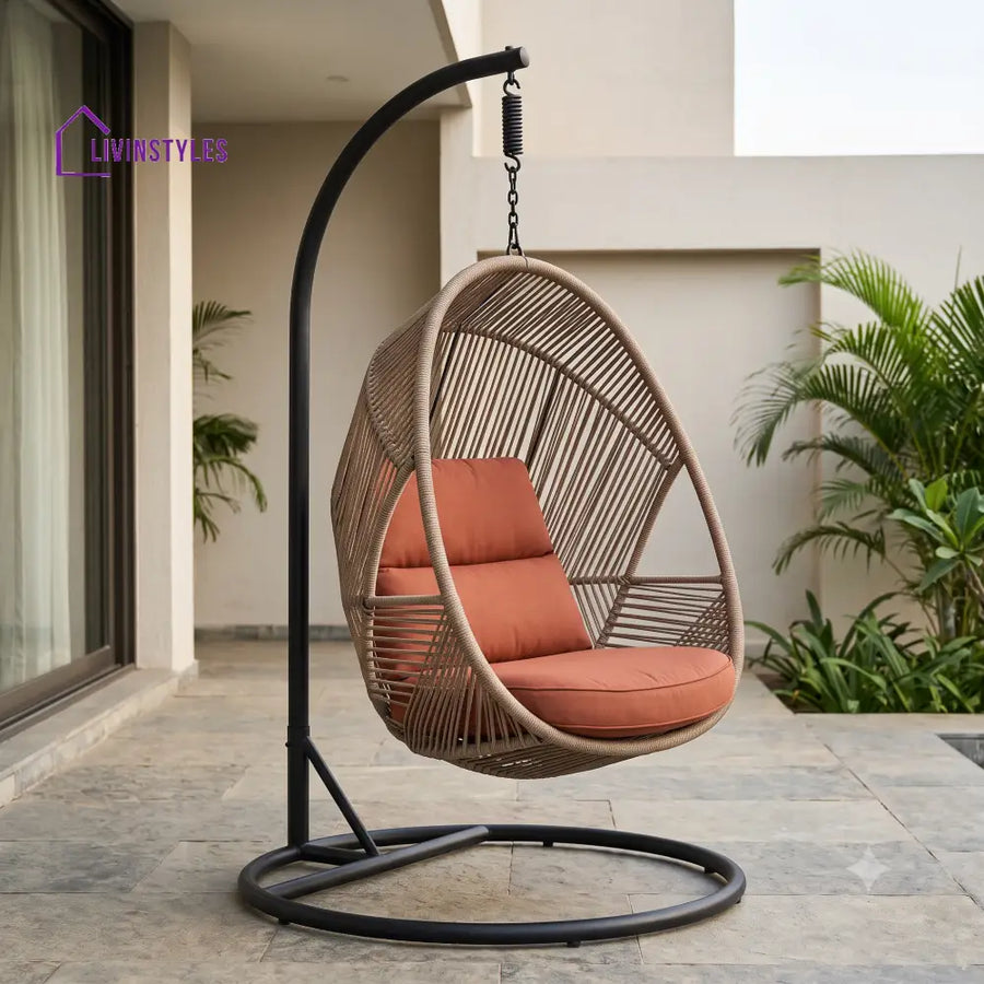 Anouk Metal Frame Swing Chair With Stand and Rope Woven Seat for Patio