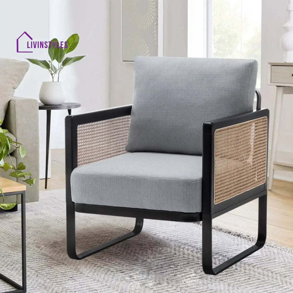 Anoushka Solid Wood and Fabric Arm Chair | Living Room Chair | Lounge Chair