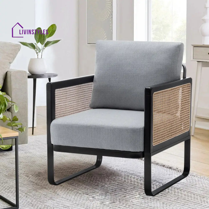 Anoushka Solid Wood and Fabric Arm Chair | Living Room Chair | Lounge Chair
