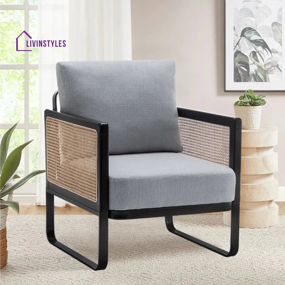 Anoushka Solid Wood and Fabric Arm Chair | Living Room Chair | Lounge Chair