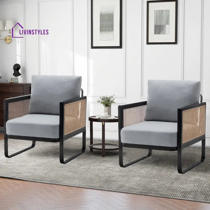 Anoushka Solid Wood and Fabric Arm Chair | Living Room Chair | Lounge Chair