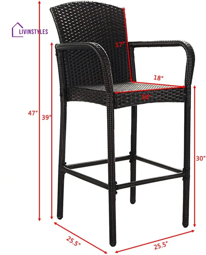 Anselmo Outdoor Patio Bar Chair 2 Chairs For Balcony (Dark Brown) - Bar Sets