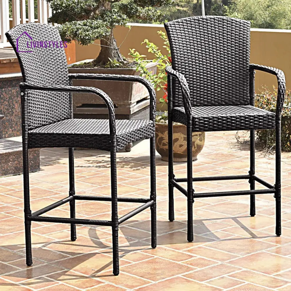 Anselmo Outdoor Patio Bar Chair 2 Chairs For Balcony (Dark Brown) - Bar Sets
