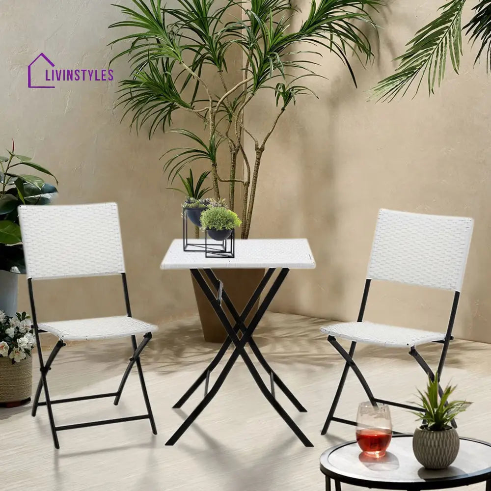 Ansgar Outdoor Patio Seating Set 2 Chairs and 1 Table Set (White) - Coffee Table Sets