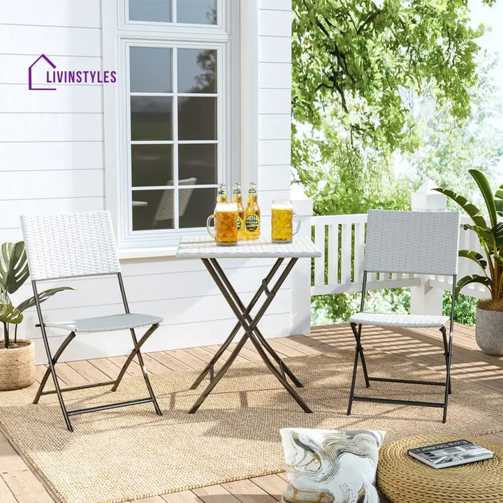 Ansgar Outdoor Patio Seating Set 2 Chairs and 1 Table Set (White) - Coffee Table Sets