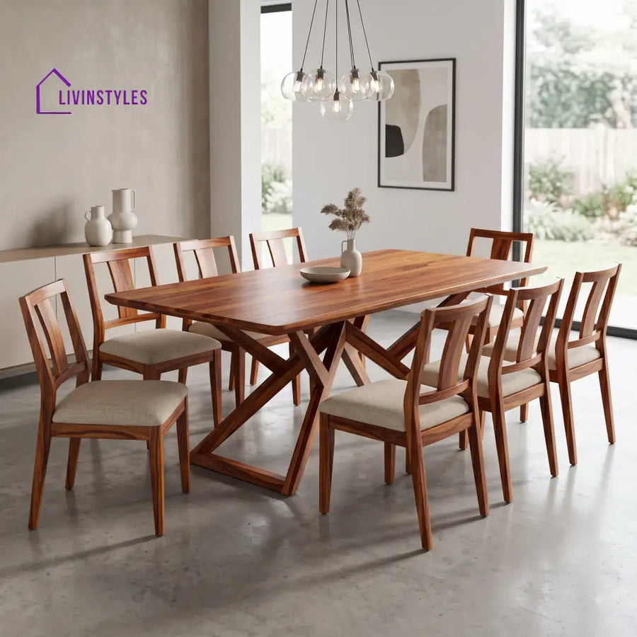 Anshi Premium Solid Wood 8 Seater Dining Table Set