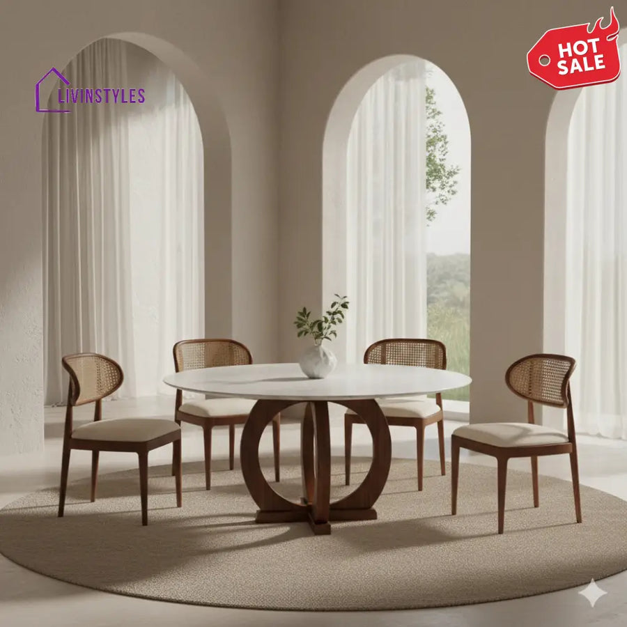 Anthony Round Solid Sheesham Wood Dining Table Set | Roud 4 Seater Dining Table Set