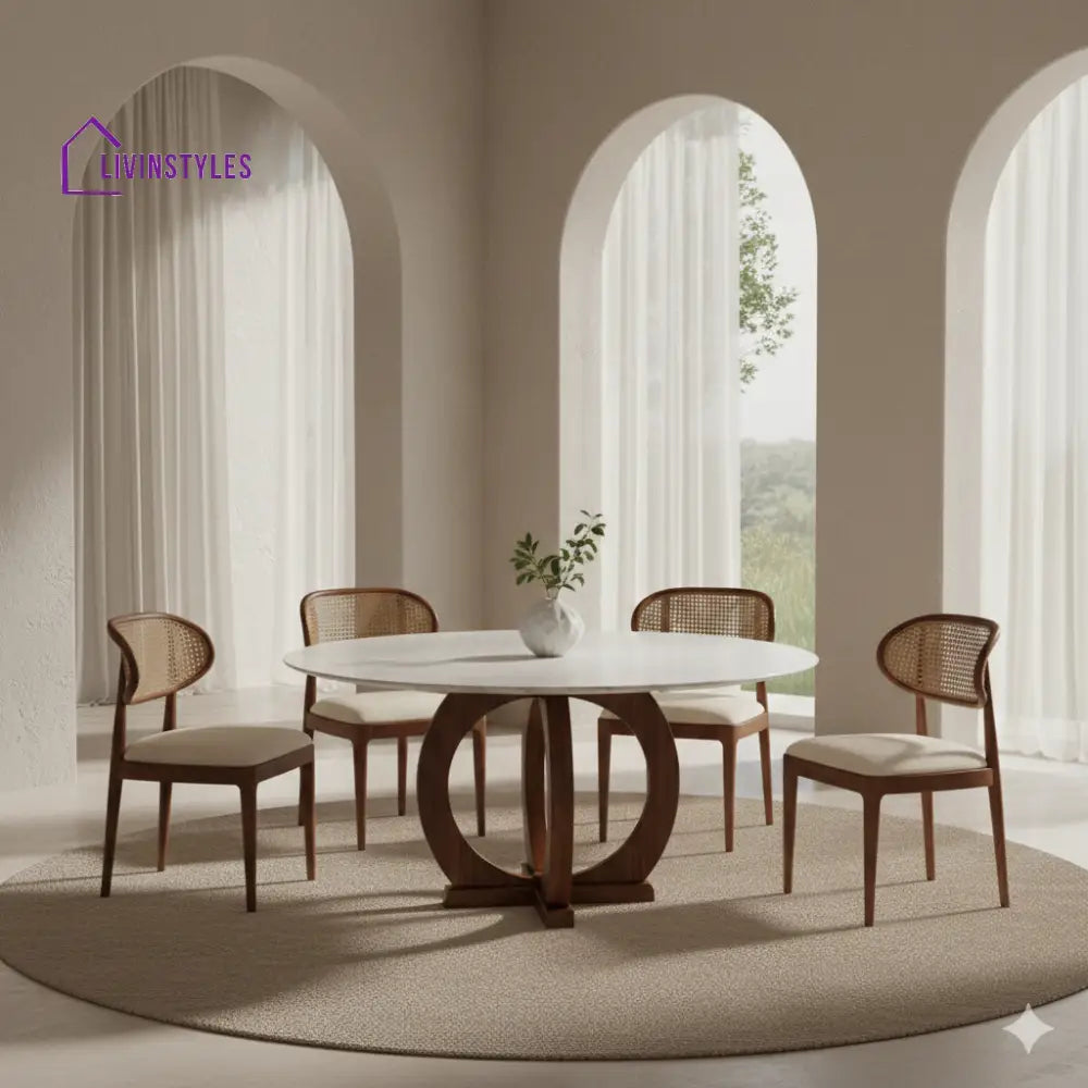 Anthony Round Solid Sheesham Wood Dining Table Set | Roud 4 Seater Dining Table Set