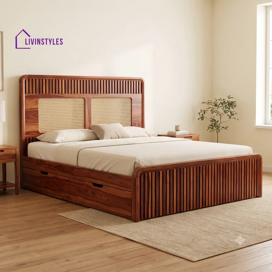 Antoine Premium Wooden Bed with Drawer Storage | King Size Bed & Queen Size Bed Online