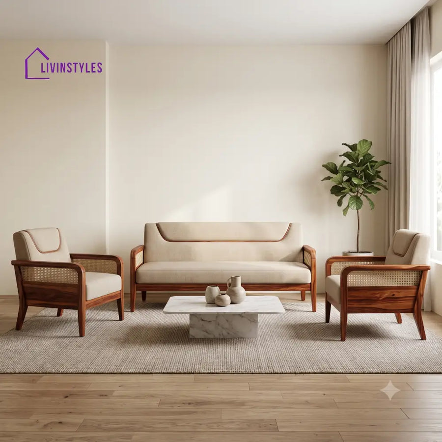 Antoine Premium Wooden Sofa Set for Living Room | 3 + 1 + 1 Seater Sheesham Wood Sofa Set