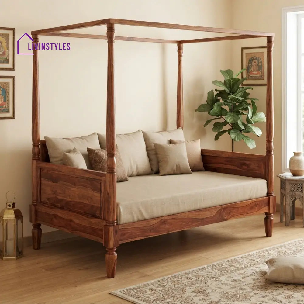 Antoine Wooden Divan Bed for Living Room | Solid Sheesham Wood