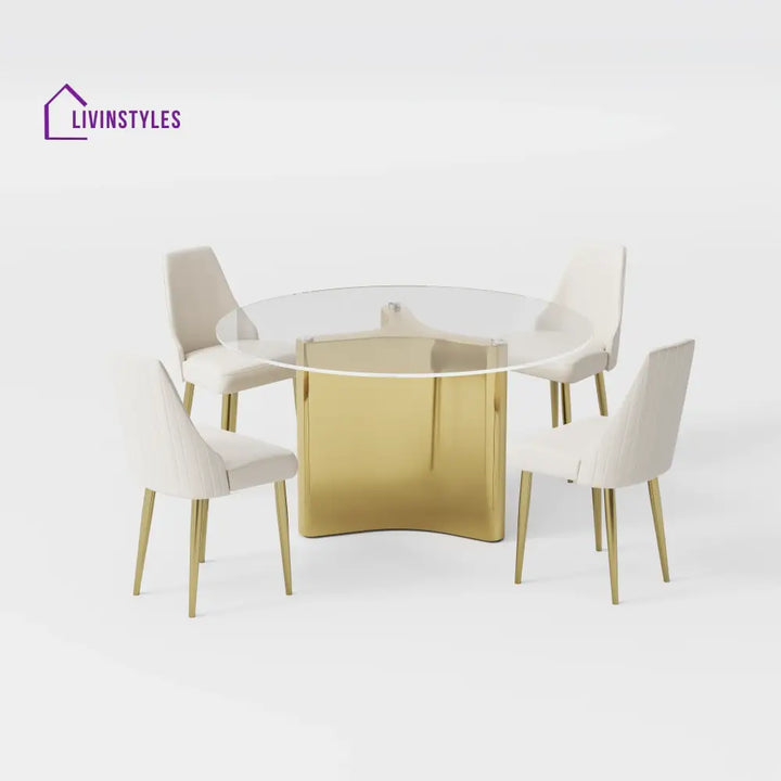 Anton 5-Piece Modern Round Glass Dining Table Sets for 4