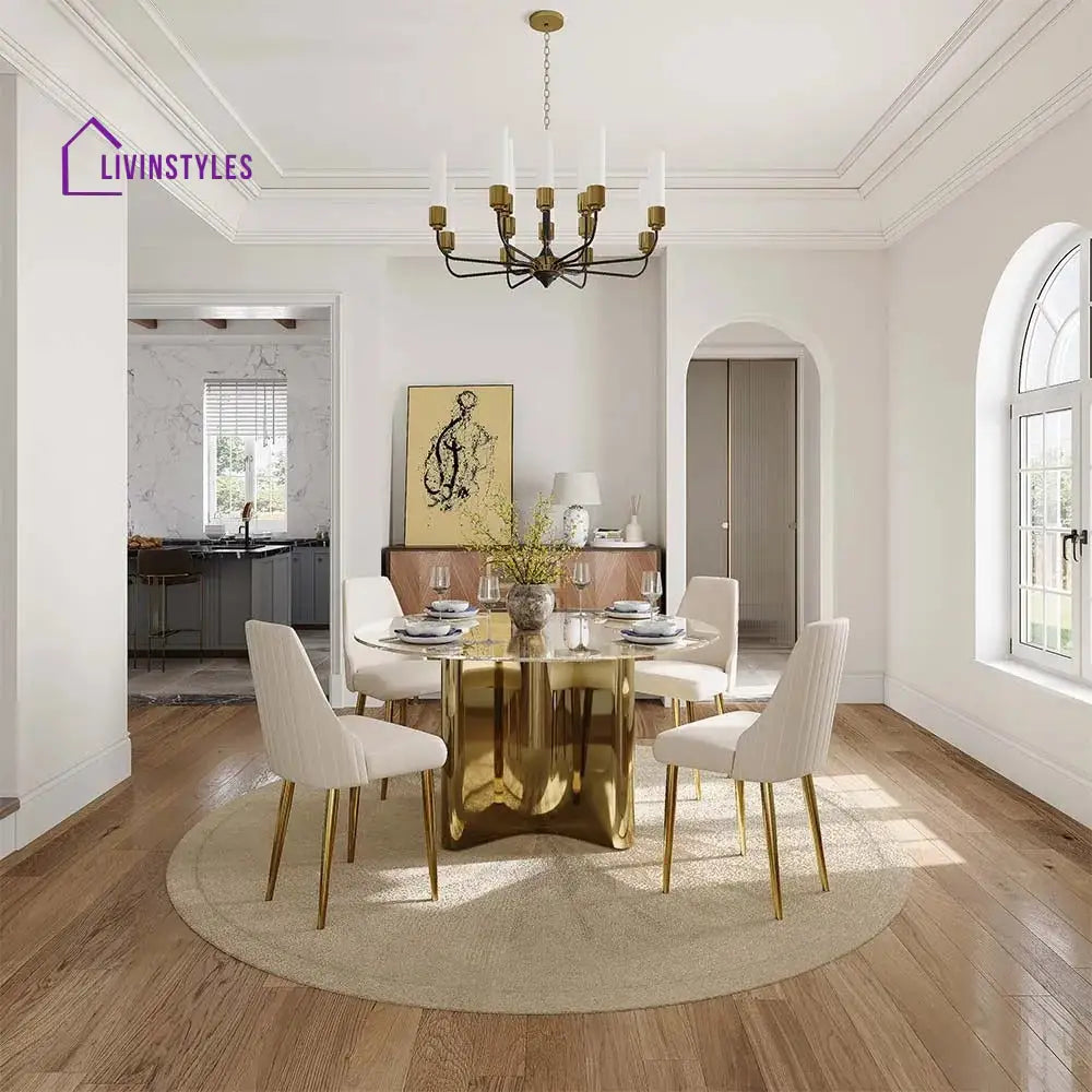 Anton 5-Piece Modern Round Glass Dining Table Sets for 4