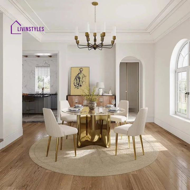 Anton 5-Piece Modern Round Glass Dining Table Sets for 4