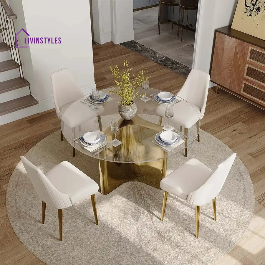 Anton 5-Piece Modern Round Glass Dining Table Sets for 4