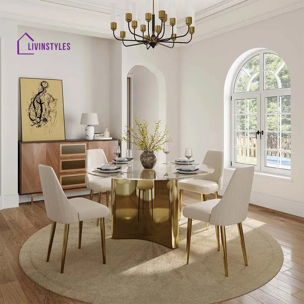 Anton 5-Piece Modern Round Glass Dining Table Sets for 4
