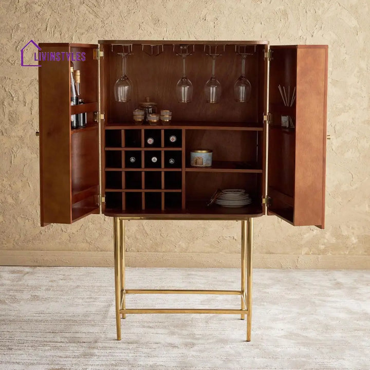 Anton Elegant Striped Cut Bar Cabinet