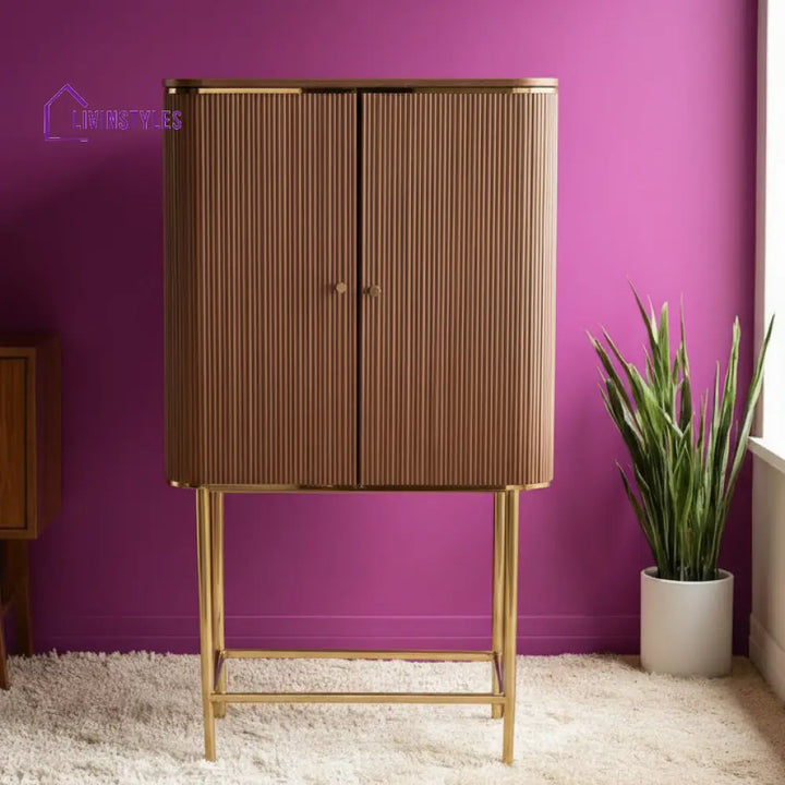 Anton Elegant Striped Cut Bar Cabinet
