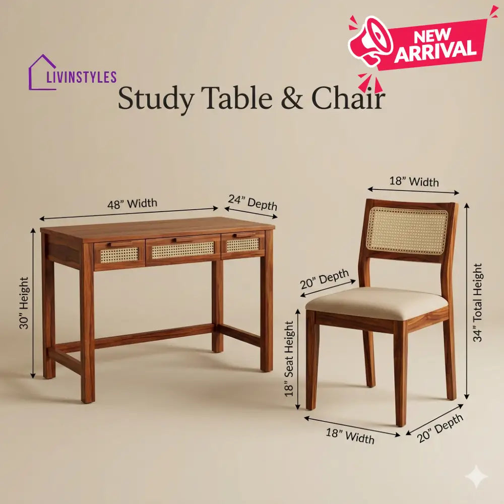 Anton Sheesham Wood Study Table and Chair Set for Students | Kids | Adults
