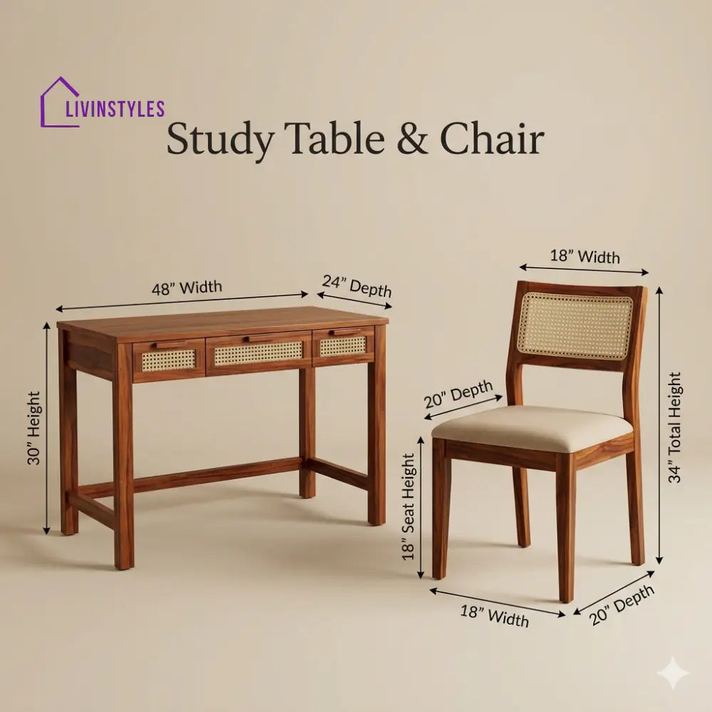 Anton Sheesham Wood Study Table and Chair Set for Students | Kids | Adults