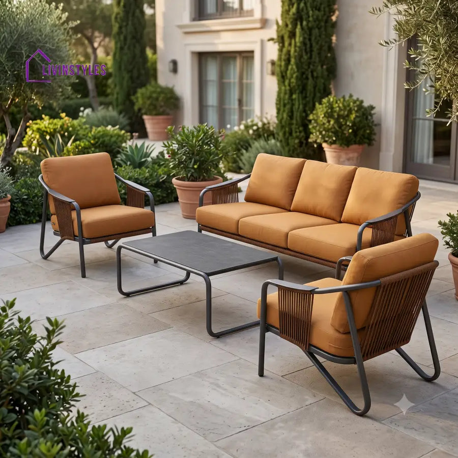Antonina Premium MS Frame with Powder Coated Outdoor Sofa Set with Weather Proof Fabric