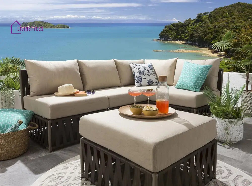 Antonio Outdoor Sofa Set 4 Seater and 1 Ottoman Set (Brown) - Sofa Sets