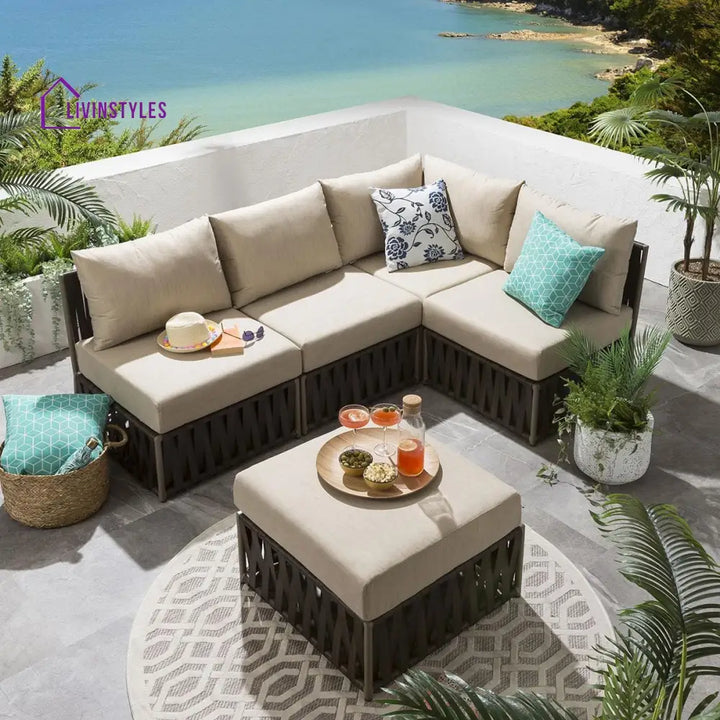 Antonio Outdoor Sofa Set 4 Seater and 1 Ottoman Set (Brown) - Sofa Sets