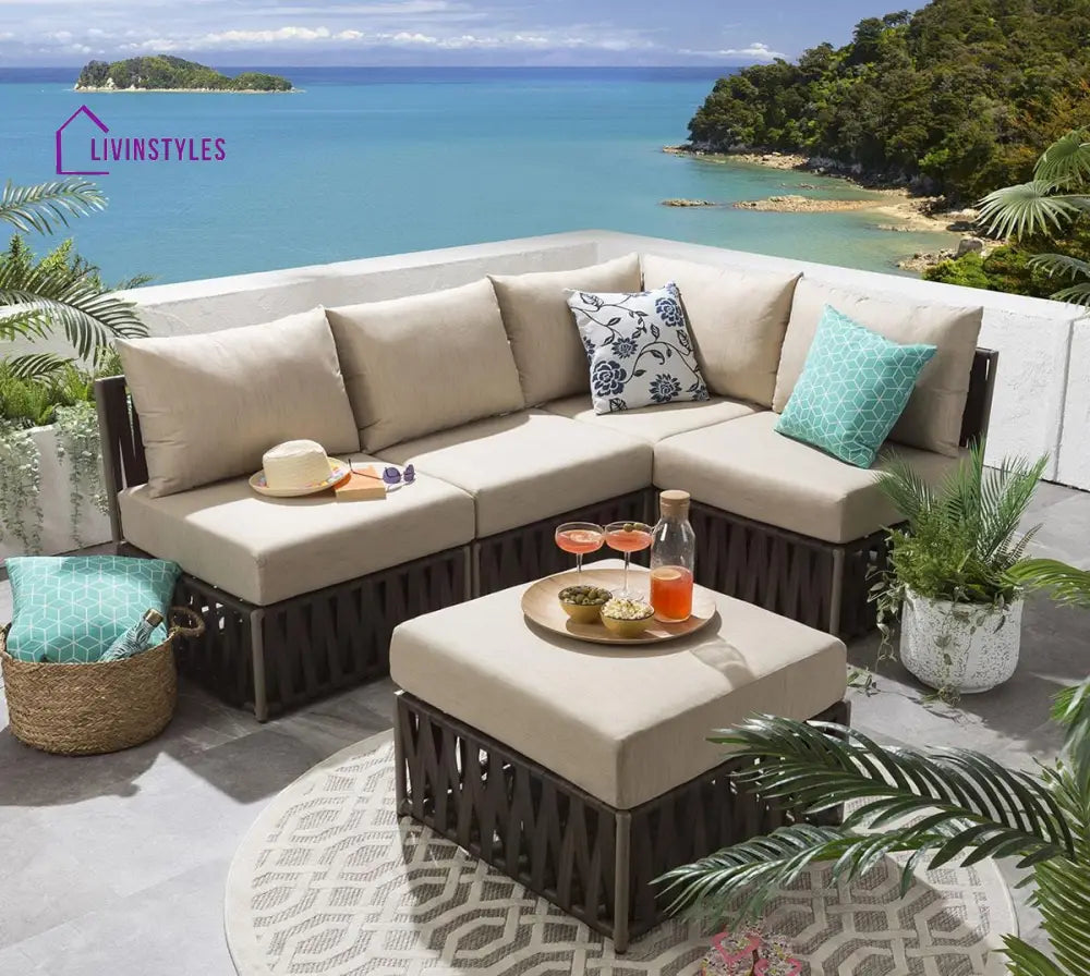 Antonio Outdoor Sofa Set 4 Seater and 1 Ottoman Set (Brown) - Sofa Sets