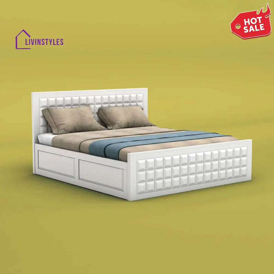 Anuja Mango Wood Box Storage Bed (Queen Size White Finish)
