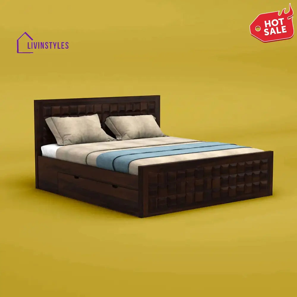 Anuja Sheesham Wood Drawer Storage Bed (King Size Walnut Finish)