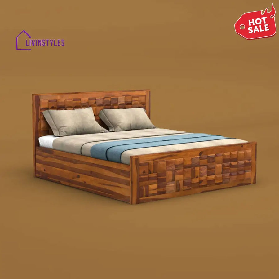 Anuja Sheesham Wood Hydraulic Storage Bed (King Size Honey Finish)