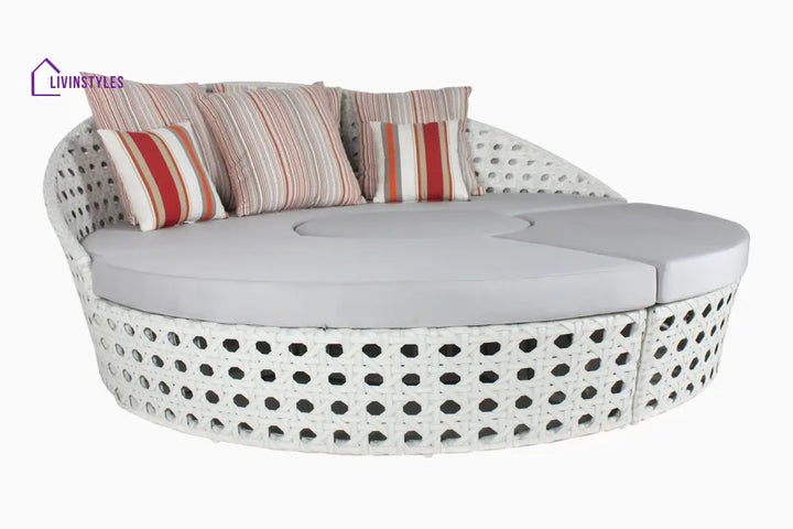 Anunc Outdoor Poolside Sunbed With Cushion Daybed (White) - Sunbed