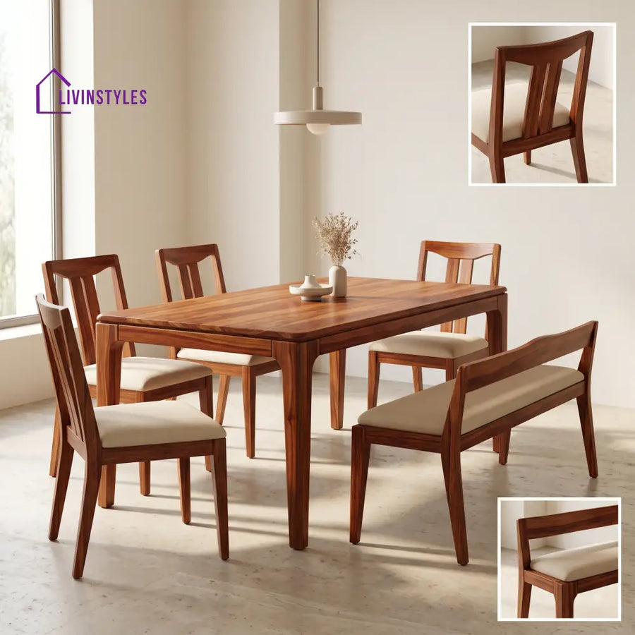Anuoluwapo Wooden 6 Seater Dining Table Set | 4 Chairs and 1 Bench | Table 72 X 36 X 30 Inch