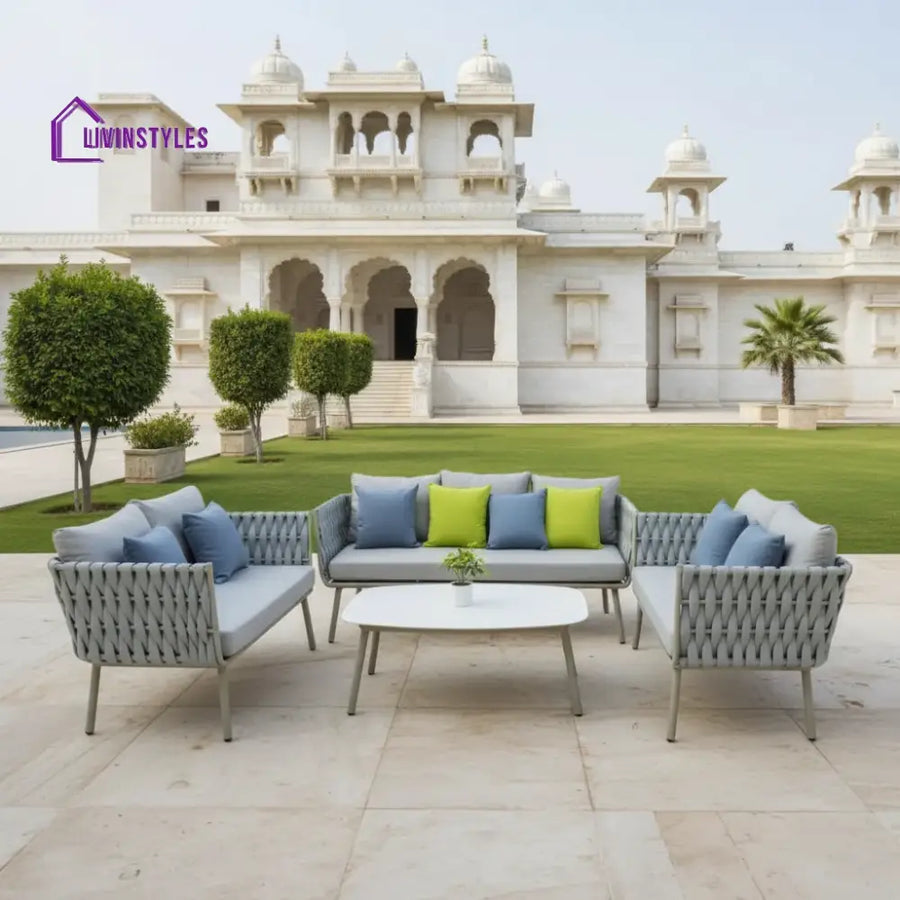 Anuradha Outdoor Sofa Set 3 Seater | 2 Double Seater And 1 Center Table (Grey) Braided & Rope Sets