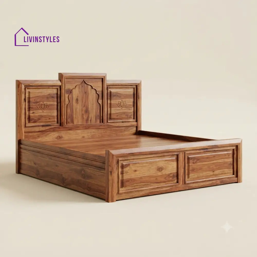 Anusha Sheesham Wood Bed With Box Storage | Wooden Bed