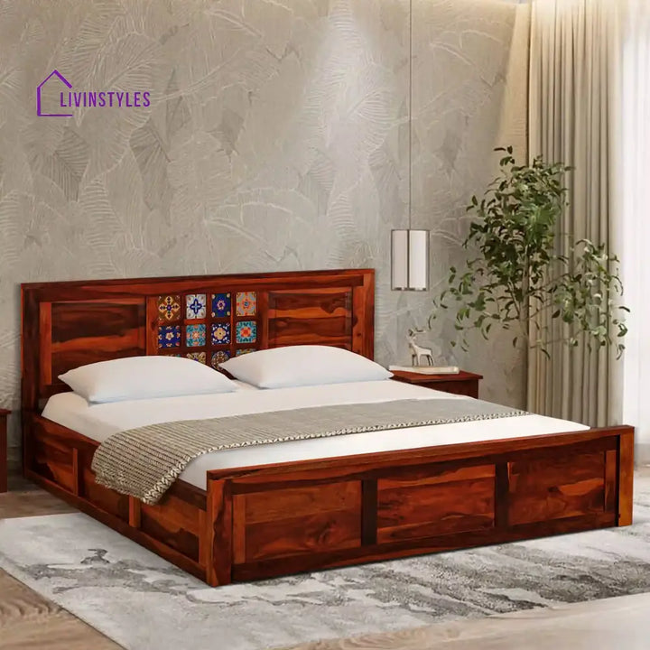 Anamika Solid Sheesham Wood Storage Beds Queen / Honey Bedroom Furniture Sets