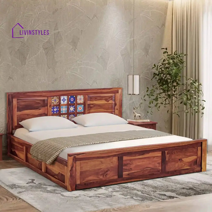 Anamika Solid Sheesham Wood Storage Beds Queen / Natural Bedroom Furniture Sets