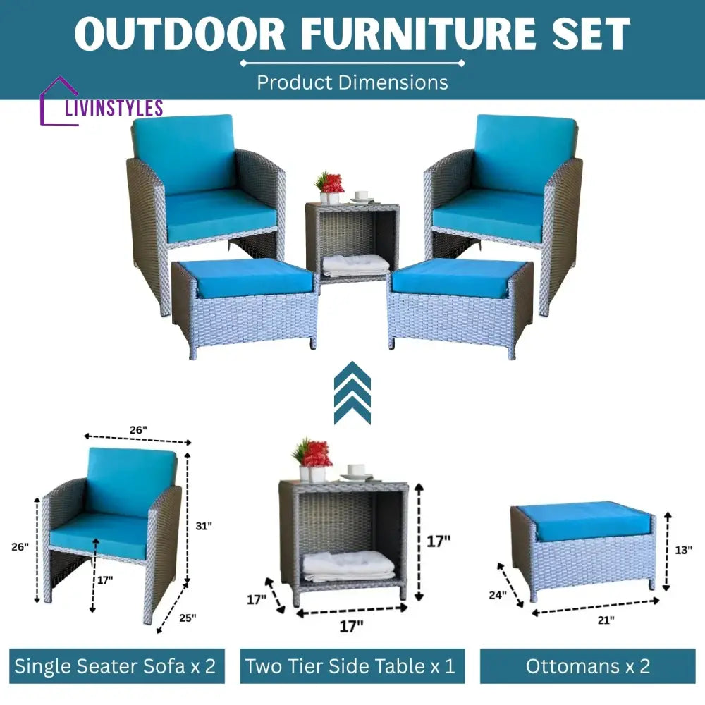 Anushka Outdoor 5 Piece Patio Wicker All Weather Sectional Furniture Set - Patio Sofa Set