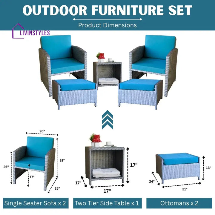 Anushka Outdoor 5 Piece Patio Wicker All Weather Sectional Furniture Set - Patio Sofa Set