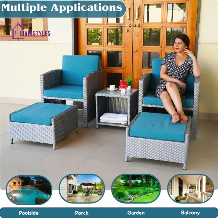 Anushka Outdoor 5 Piece Patio Wicker All Weather Sectional Furniture Set - Patio Sofa Set