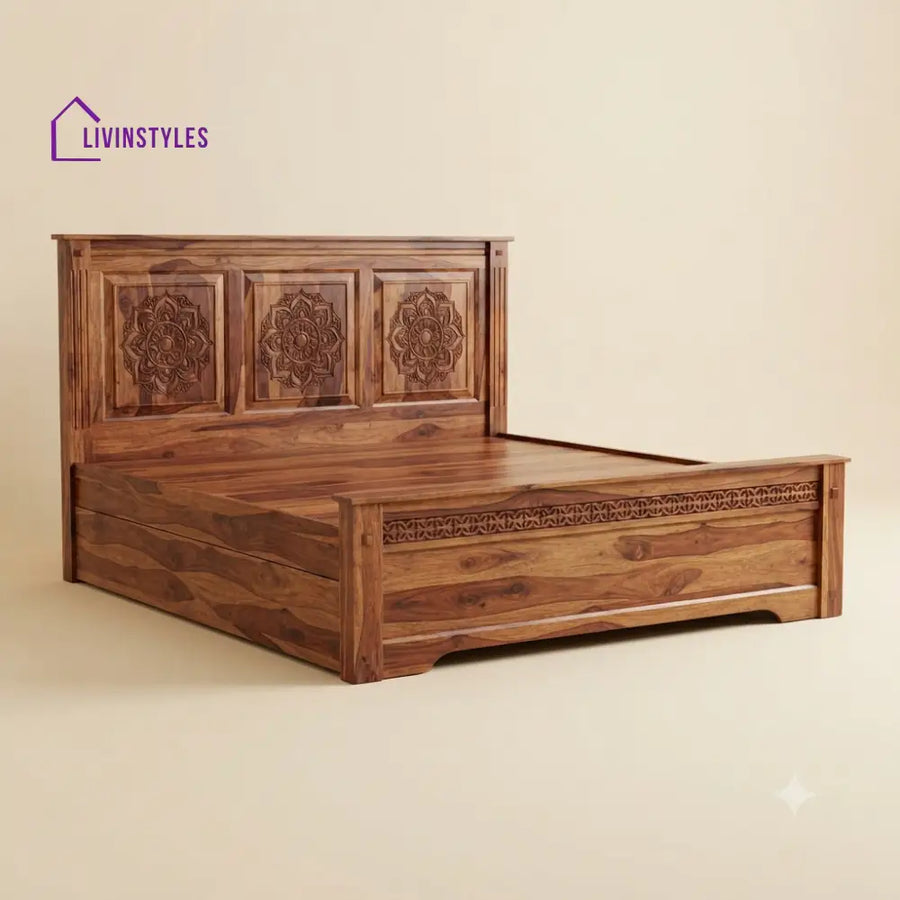 Anushka Sheesham Wood Bed With Box Storage | Wooden Bed